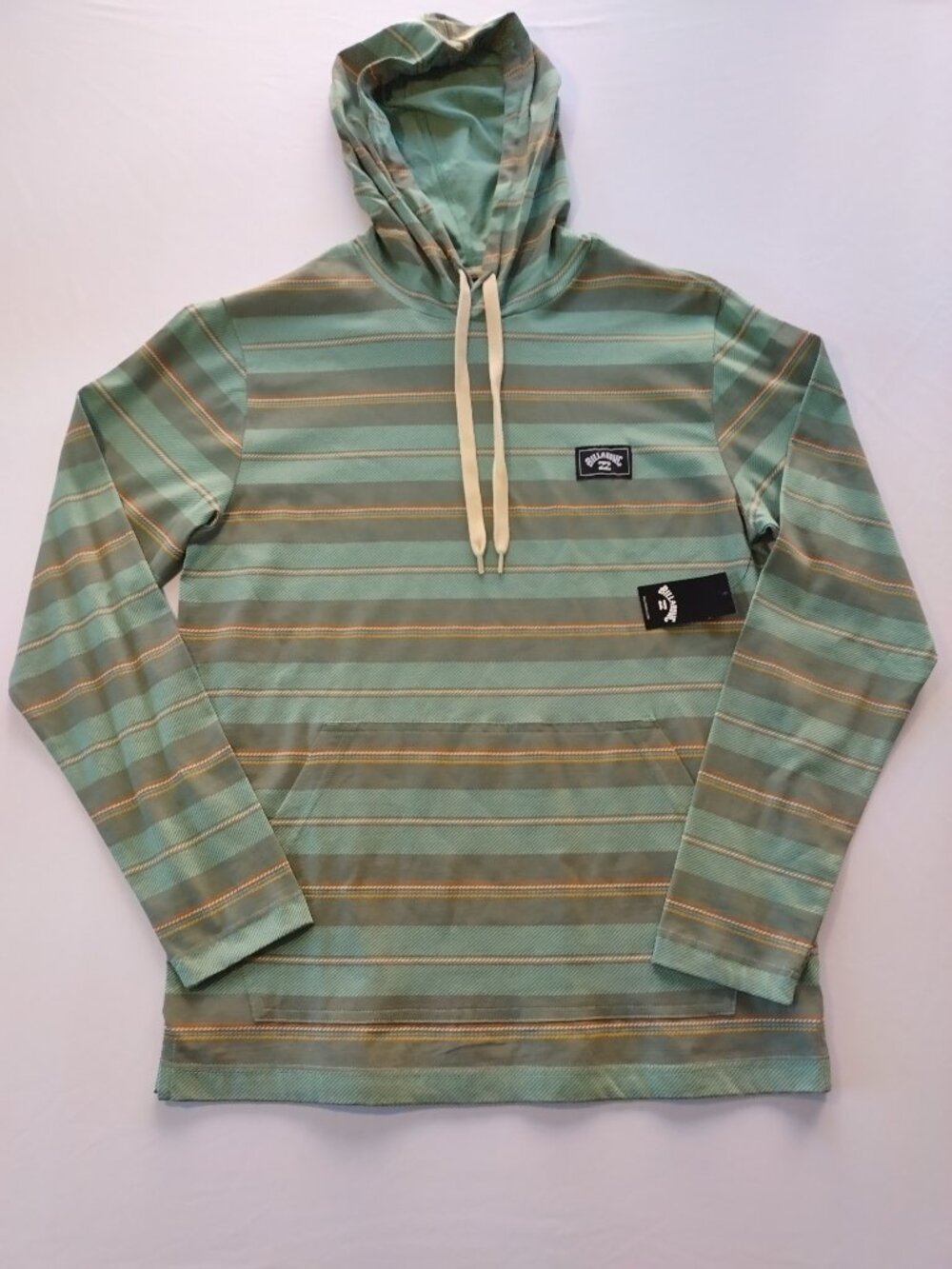 NWT Billabong Cedros Hooded Long Sleeve Striped Shirt Hoodie Small Green Sage